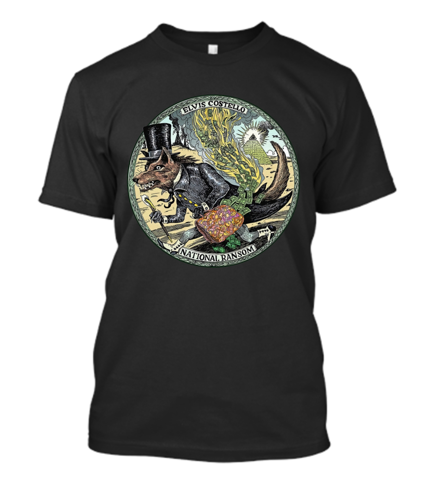 Elvis Costello EVCTL 31 National Ransom Wolf In Top Hat With Money And Pyramid T-Shirt
