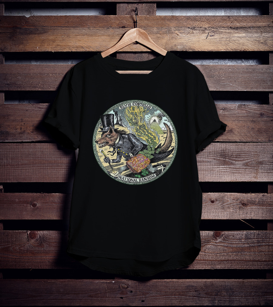 Elvis Costello EVCTL 31 National Ransom Wolf In Top Hat With Money And Pyramid T-Shirt