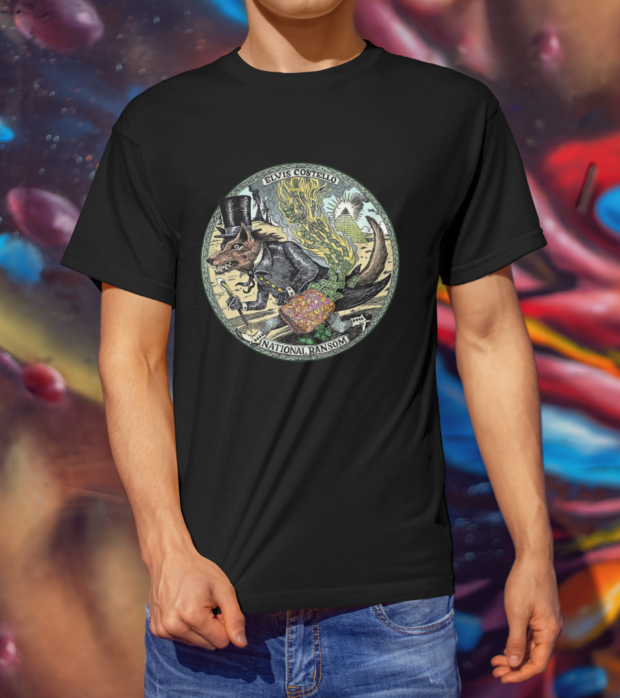 Elvis Costello EVCTL 31 National Ransom Wolf In Top Hat With Money And Pyramid T-Shirt