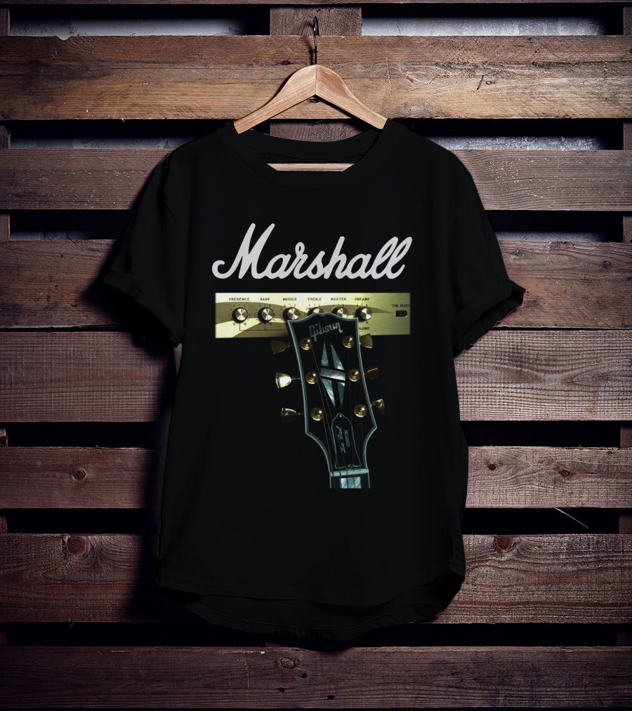 Marshall Amplification Gibson Guitar Headstock Presence Bass Treble Master Peavey T-Shirt