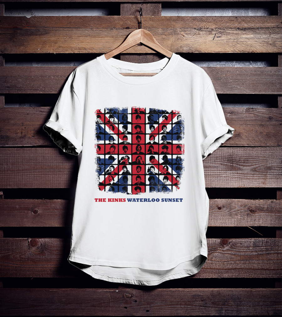 THE KINKS WATERLOO SUNSET Union Jack Portrait Grid T-Shirt