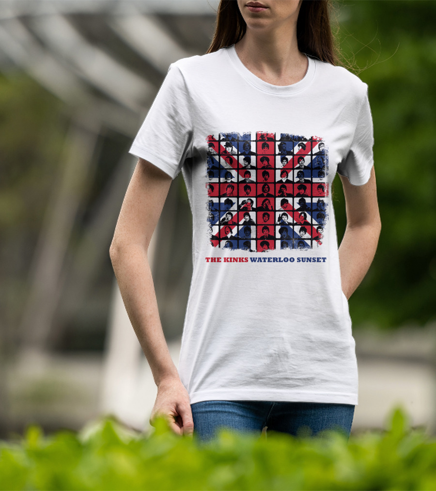 THE KINKS WATERLOO SUNSET Union Jack Portrait Grid T-Shirt