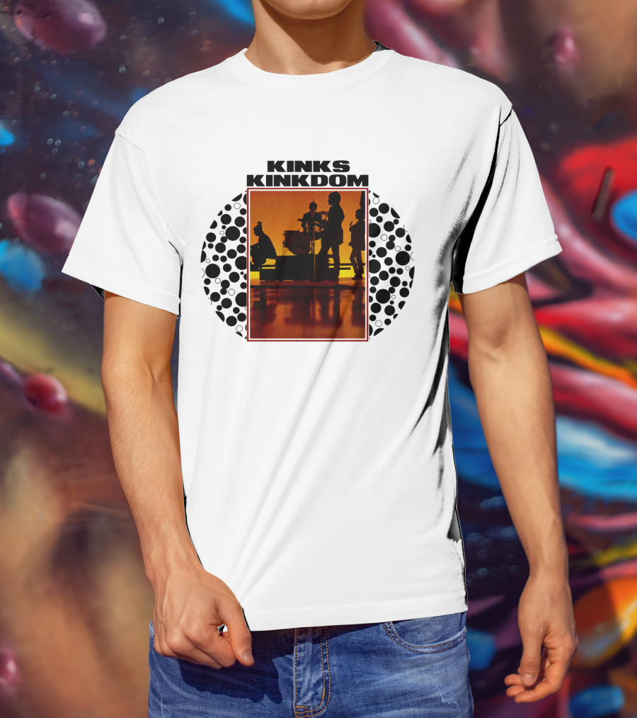 Kinks Kinkdom TKK 08 Band Silhouette With Drum Set And Spotted Circles T-Shirt
