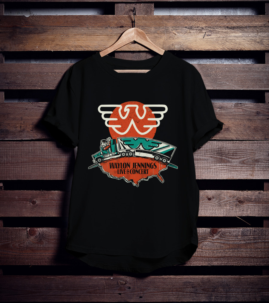 Waylon Jennings Live In Concert Truck Graphic USA Outline T-Shirt