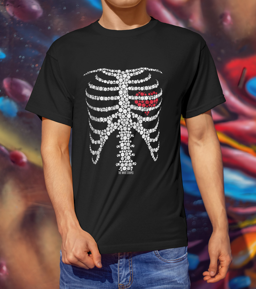 The White Stripes Button Skeleton Ribcage Heart T-Shirt