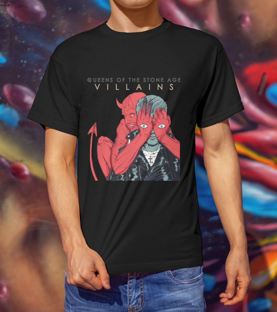 Queens Of The Stone Age Villains Devil And Leather Jacket T-Shirt
