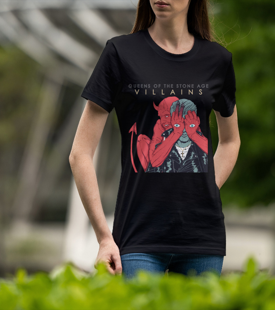 Queens Of The Stone Age Villains Devil And Leather Jacket T-Shirt
