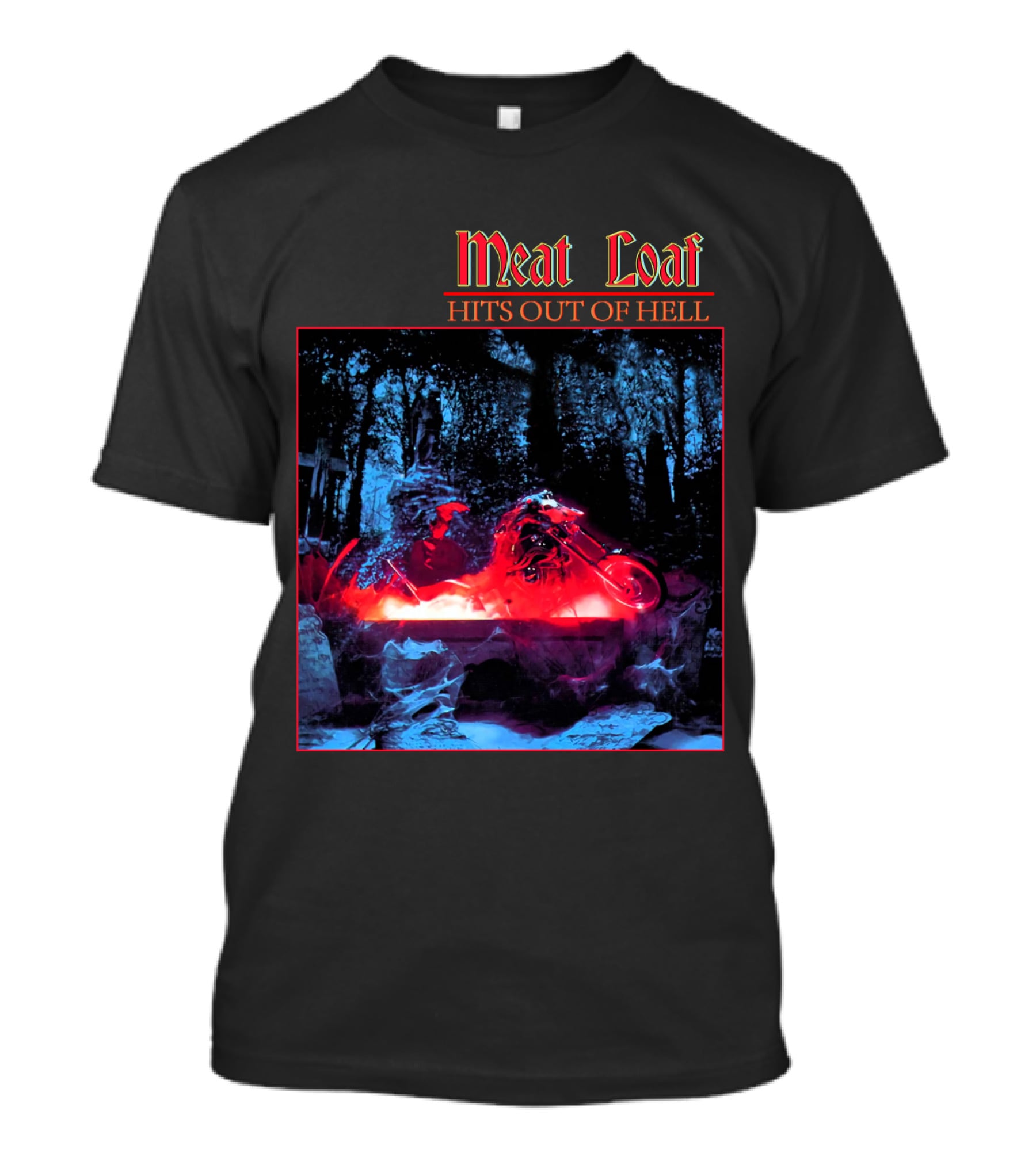 Meat Loaf Hits Out Of Hell Motorcycle Forest Scene T-Shirt
