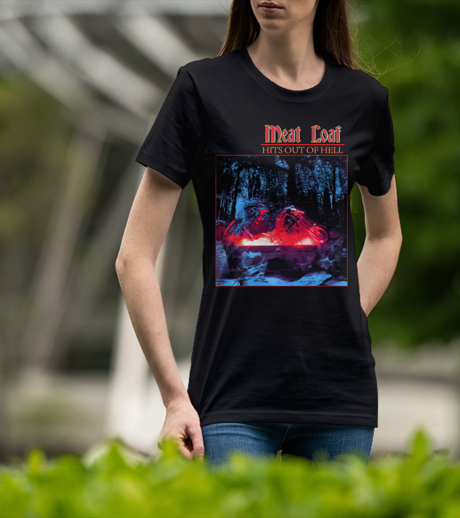 Meat Loaf Hits Out Of Hell Motorcycle Forest Scene T-Shirt