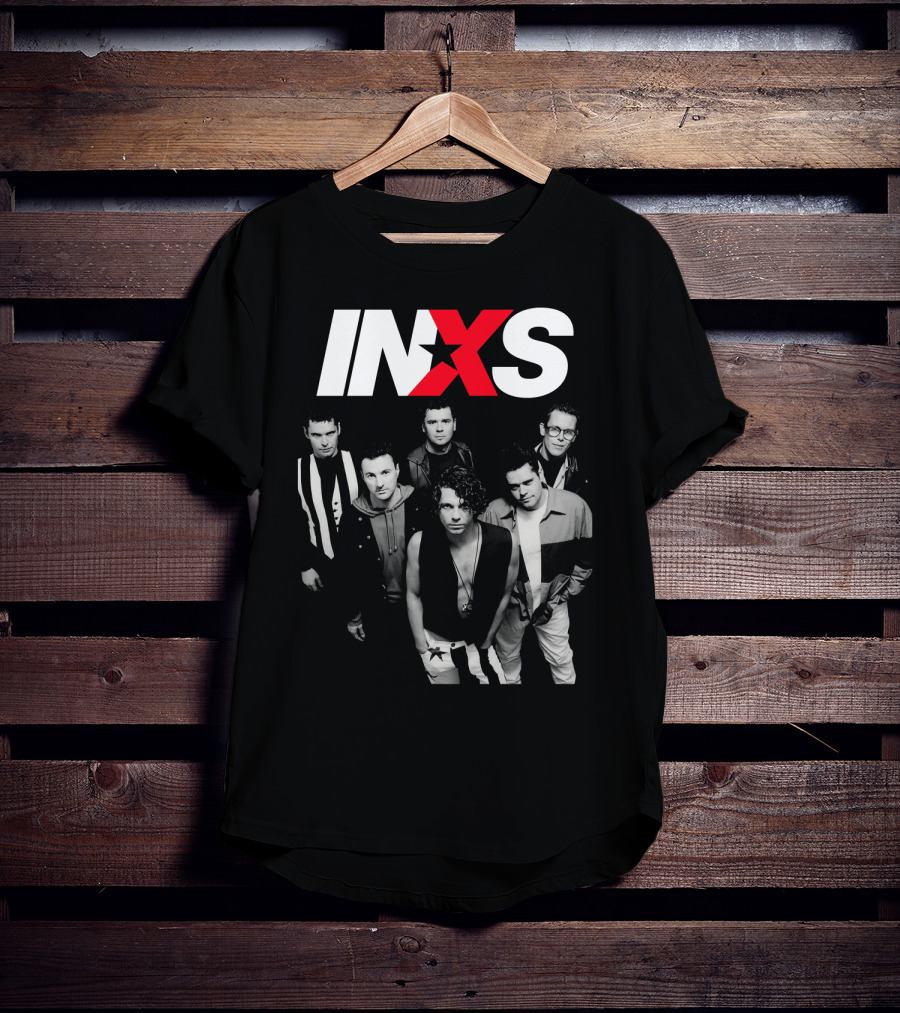 Inxs Band Black And White Group Photo With Red T-Shirt
