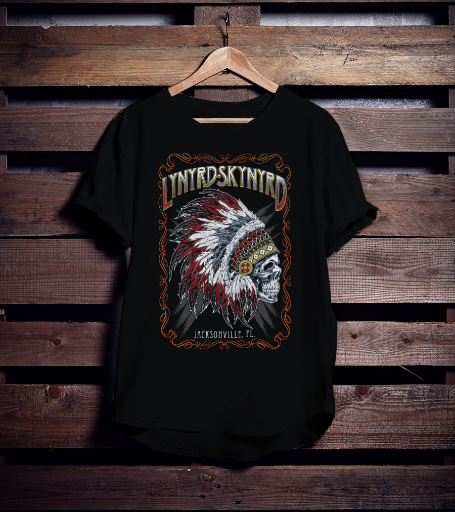 Lynyrd Skynyrd Jacksonville Fl Native Headdress Skull T-Shirt