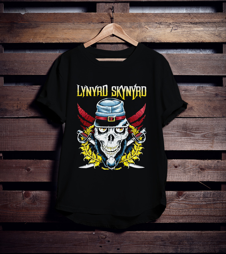 Lynyrd Skynyrd Skull Hat Swords Wings Crest T-Shirt