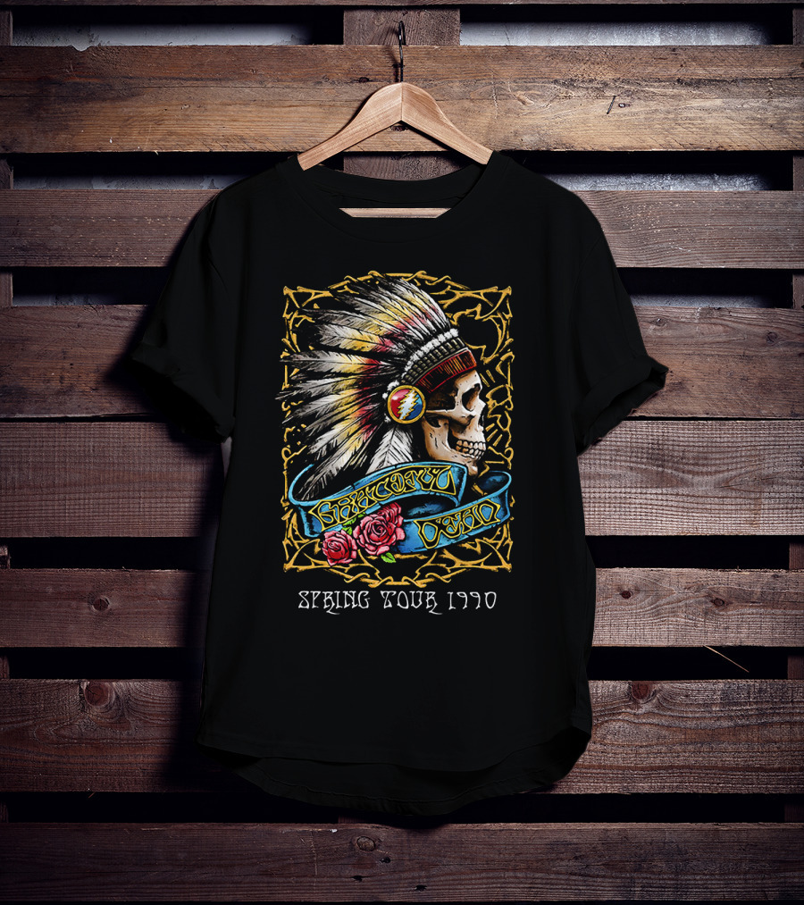 Grateful Dead Spring Tour 1990 Native American Skull And Roses T-Shirt