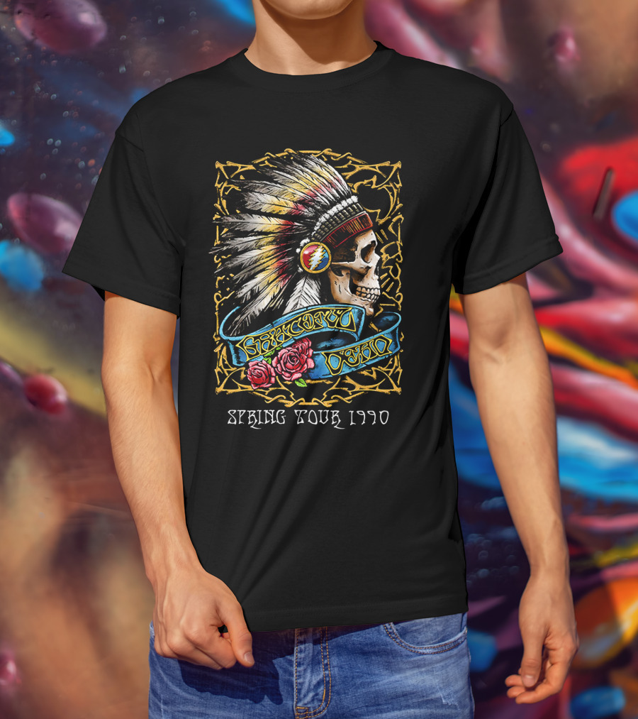 Grateful Dead Spring Tour 1990 Native American Skull And Roses T-Shirt