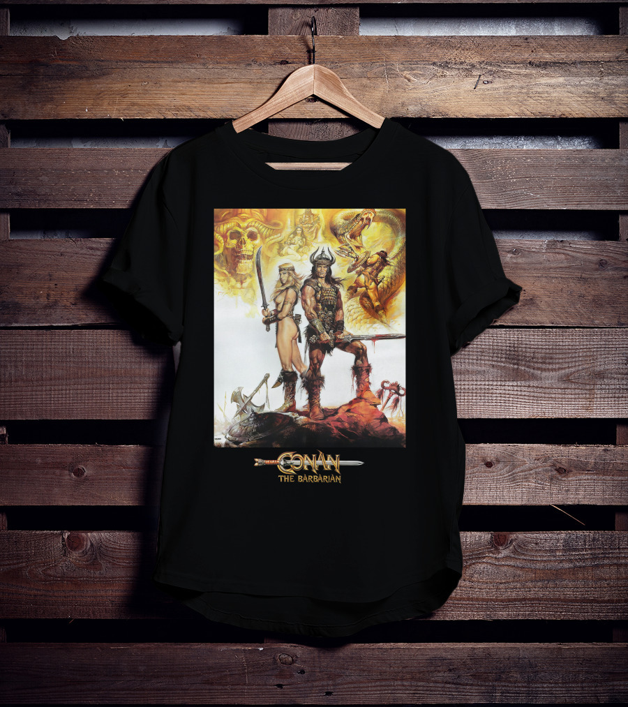 Conan The Barbarian Sword Skulls Warrior Fantasy Art T-Shirt