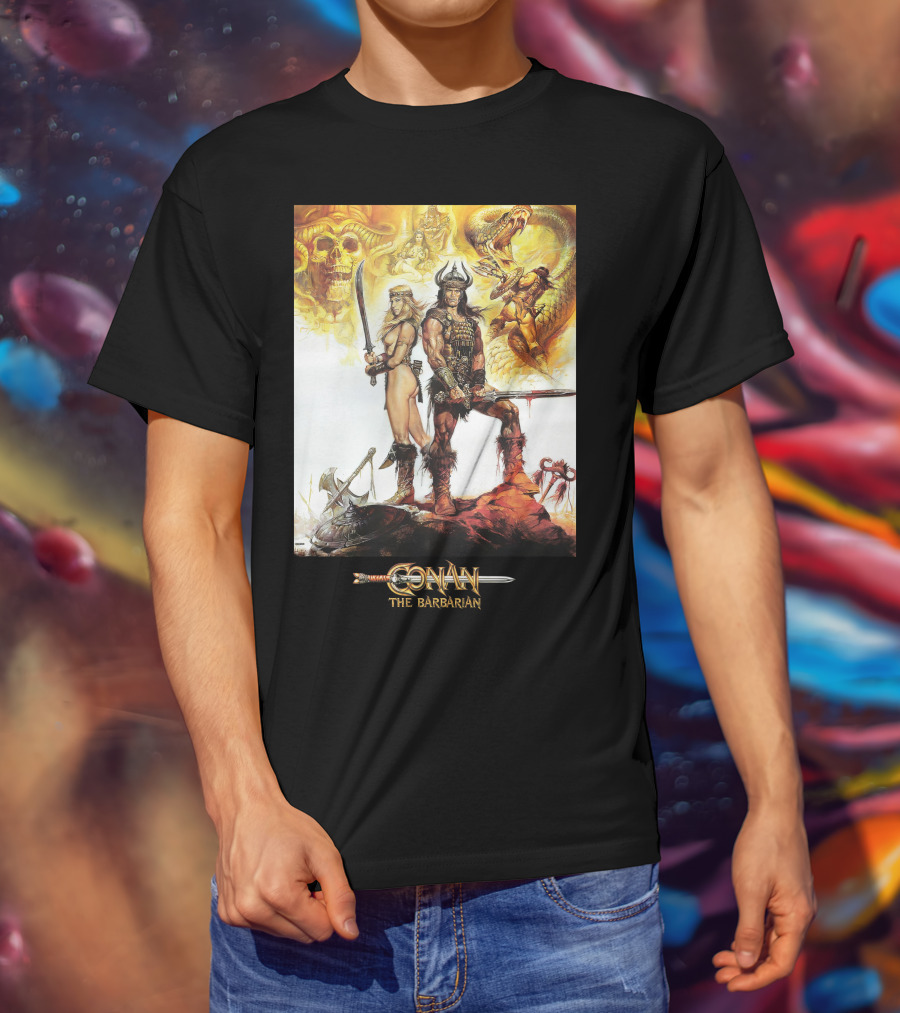 Conan The Barbarian Sword Skulls Warrior Fantasy Art T-Shirt