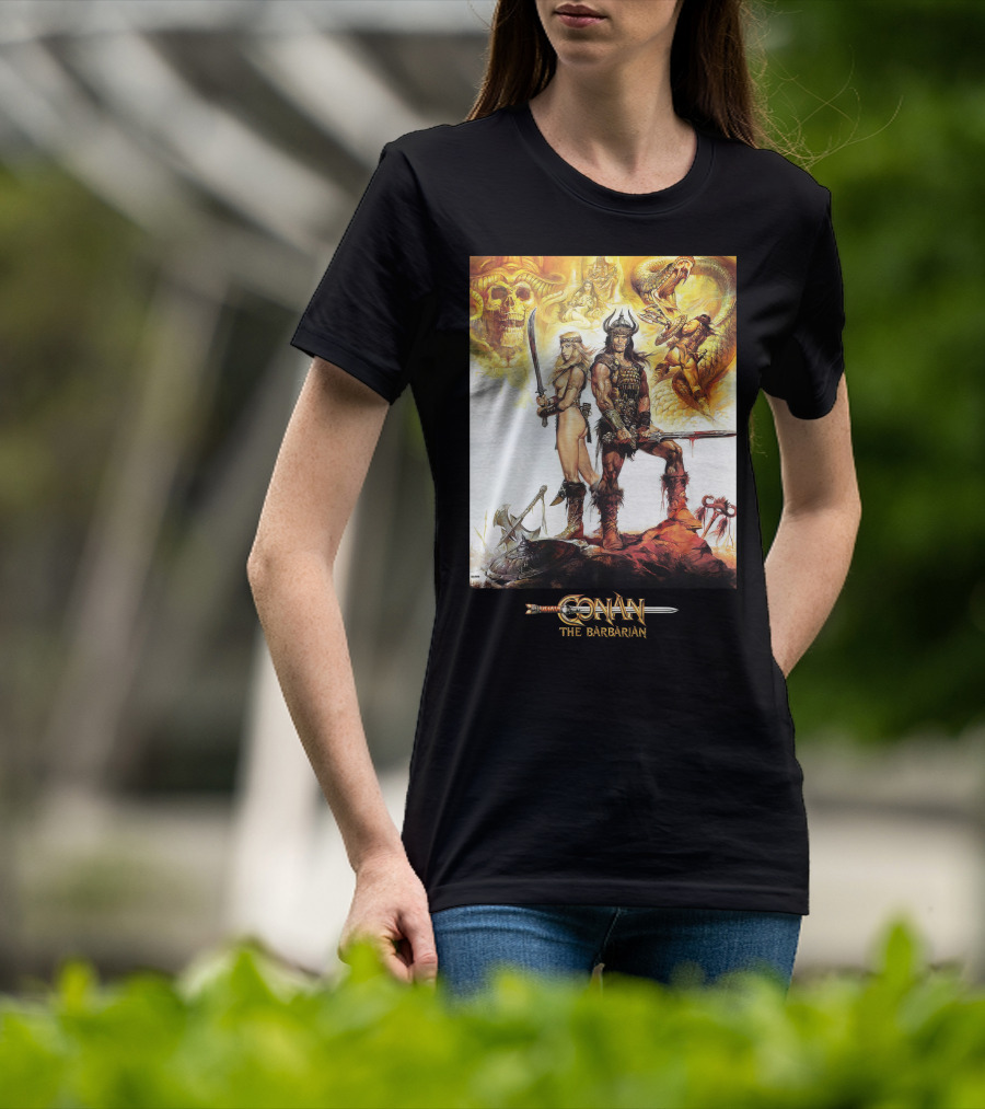 Conan The Barbarian Sword Skulls Warrior Fantasy Art T-Shirt