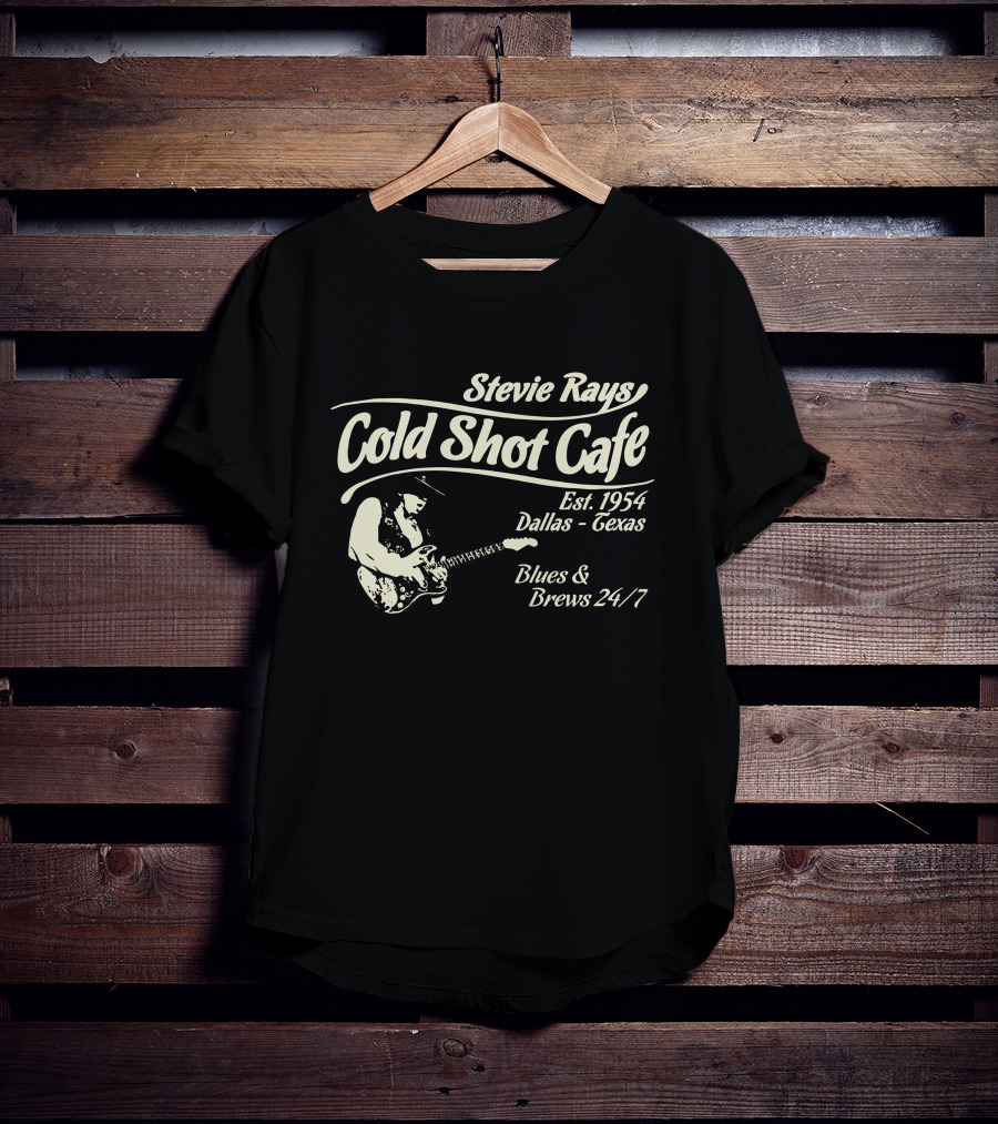 Stevie Rays Cold Shot Cafe Est. 1954 Dallas Texas Blues & Brews 24/7 T-Shirt