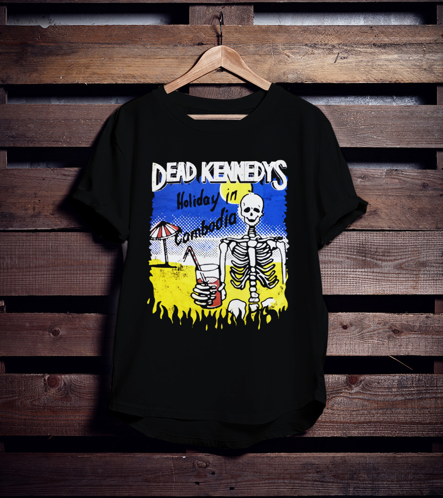 Dead Kennedys Holiday In Cambodia Skeleton Drink Umbrella Scene T-Shirt