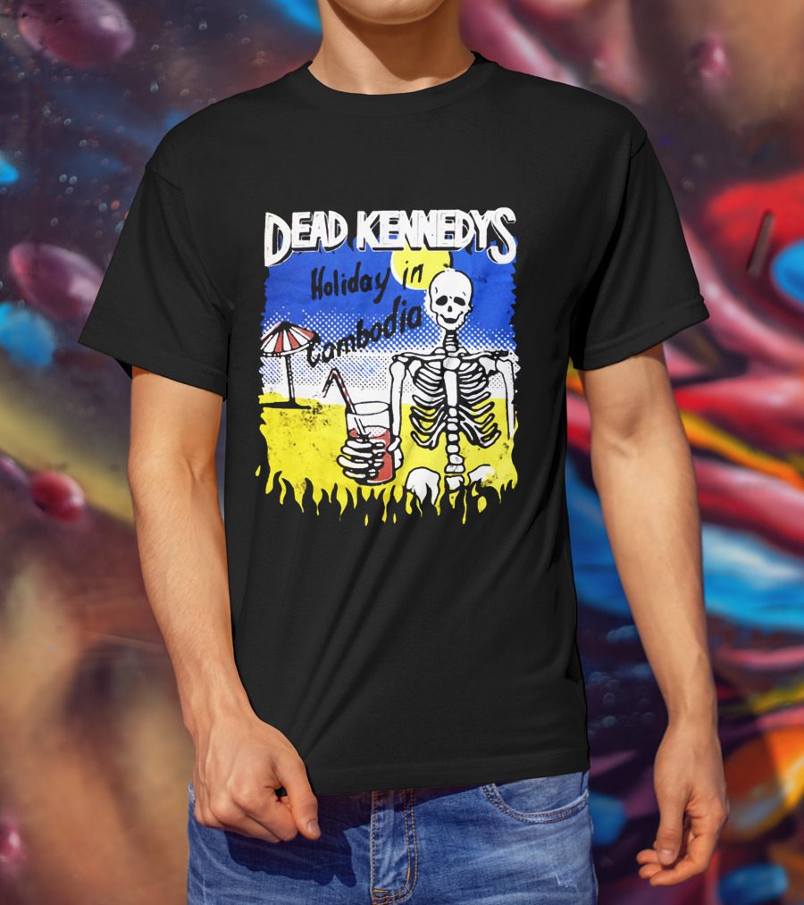 Dead Kennedys Holiday In Cambodia Skeleton Drink Umbrella Scene T-Shirt