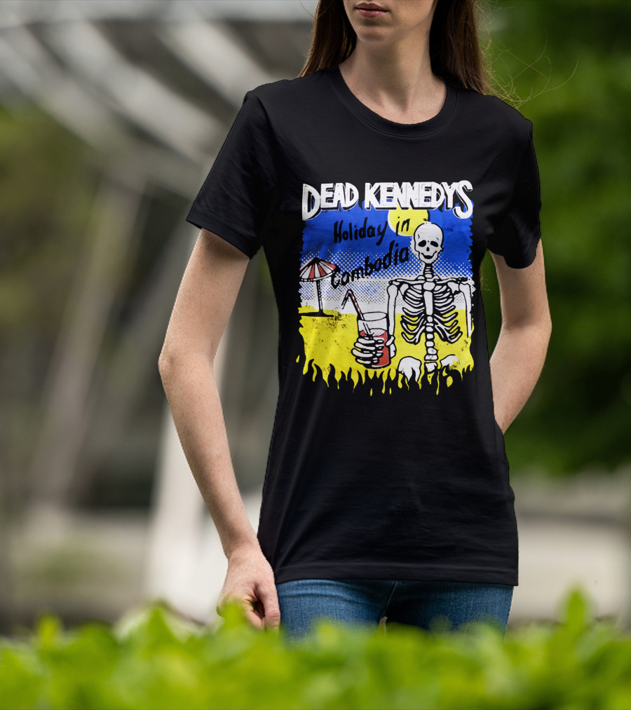 Dead Kennedys Holiday In Cambodia Skeleton Drink Umbrella Scene T-Shirt