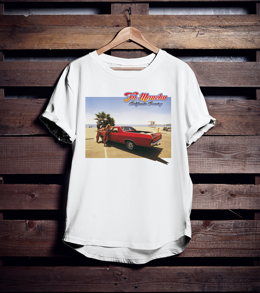 Fu Manchu California Crossing Red Car Beach Scene T-Shirt