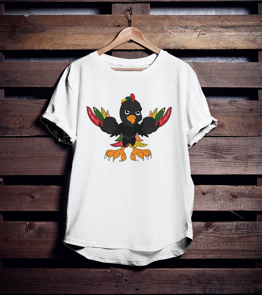Chicago Blackhawks 19 Angry Cartoon Bird With Colorful Feather Wings And Clenched Fists T-Shirt