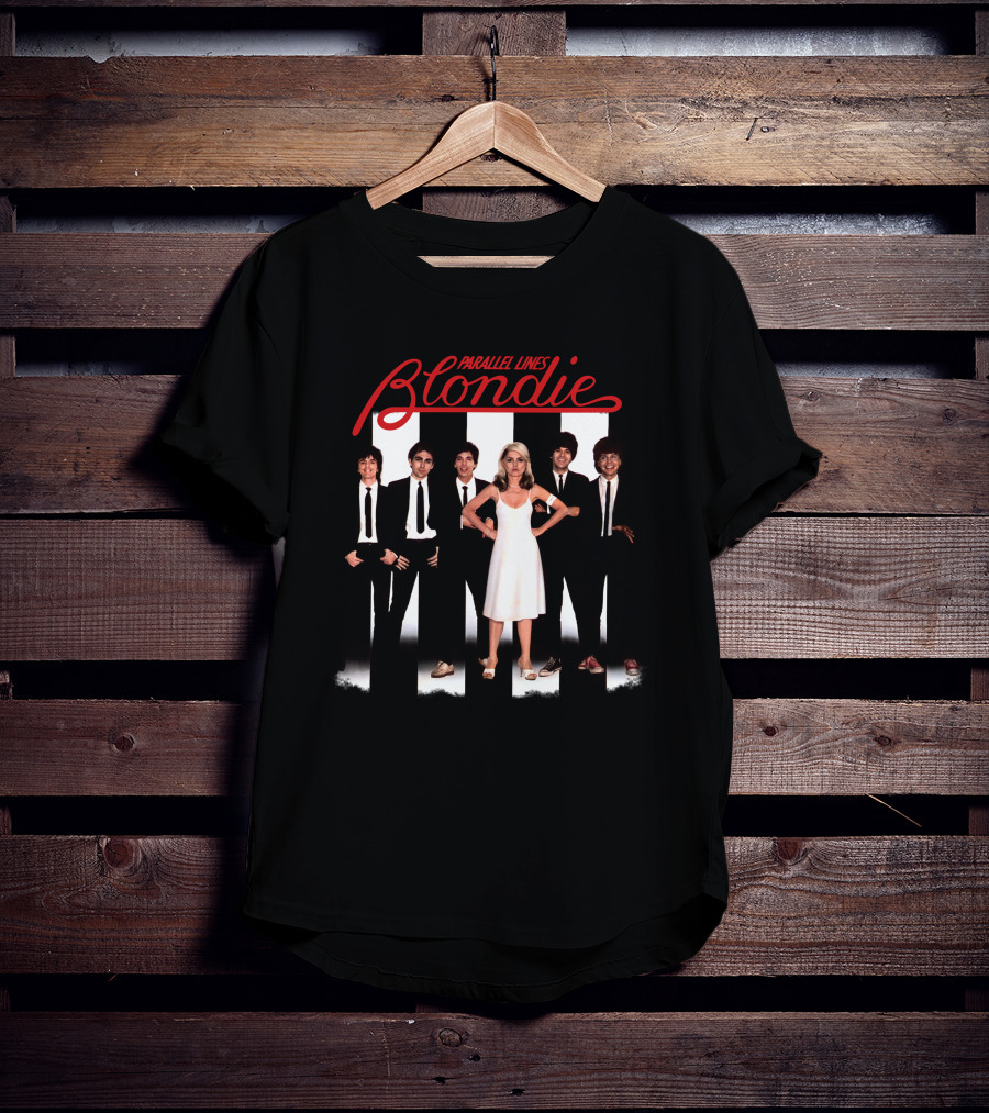 Blondie Parallel Lines Band Members In Black And White Outfits T-Shirt