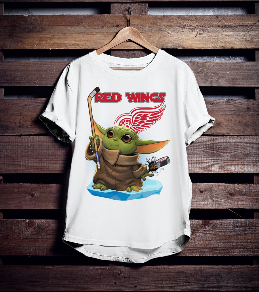 Baby Yoda Hockey Detroit Red Wings T-Shirt