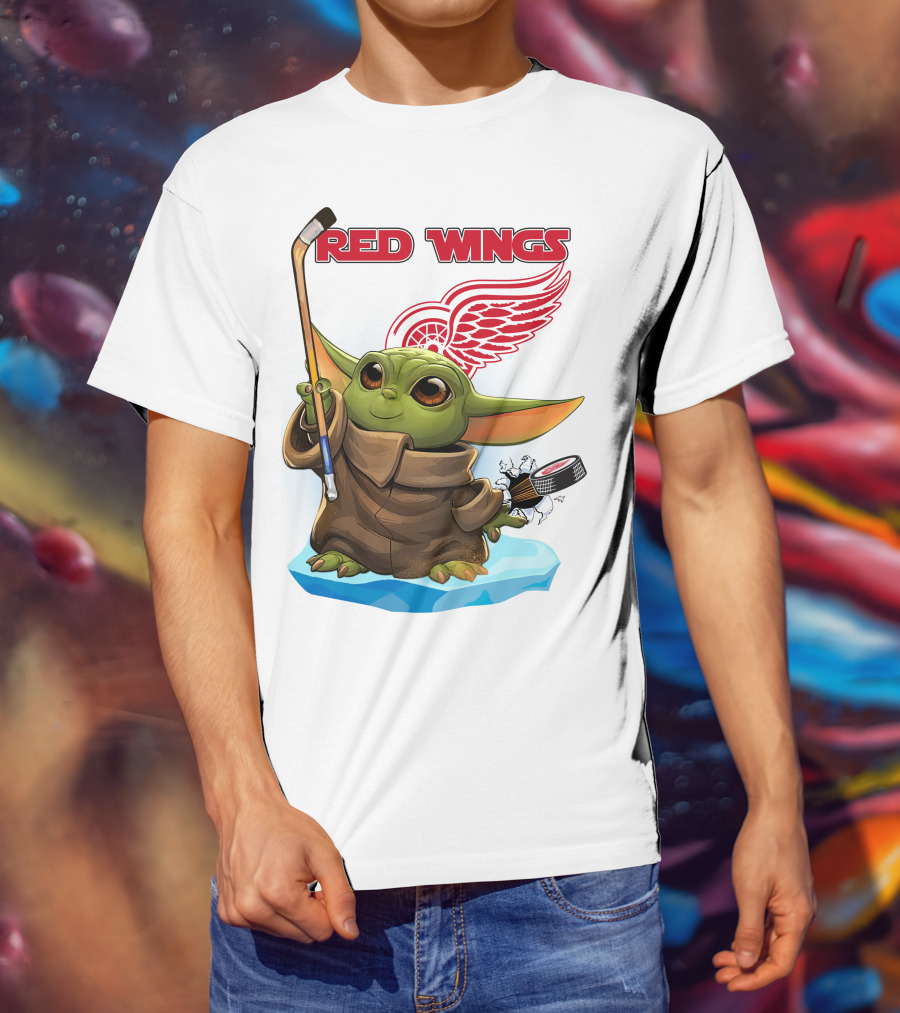 Baby Yoda Hockey Detroit Red Wings T-Shirt