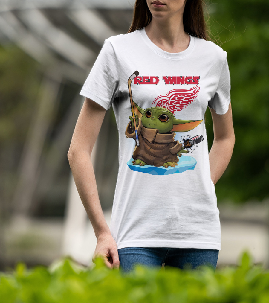 Baby Yoda Hockey Detroit Red Wings T-Shirt