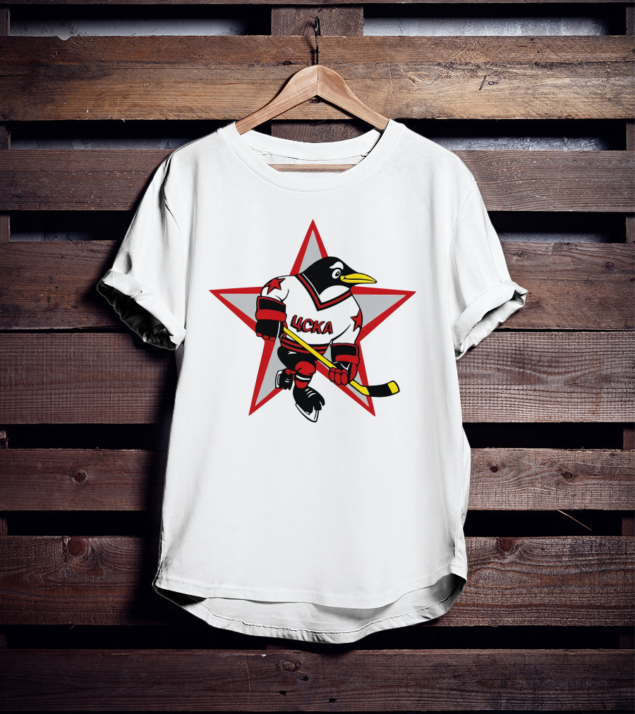 Цска Penguin Hockey Player With Red Star Ice Hockey Theme T-Shirt
