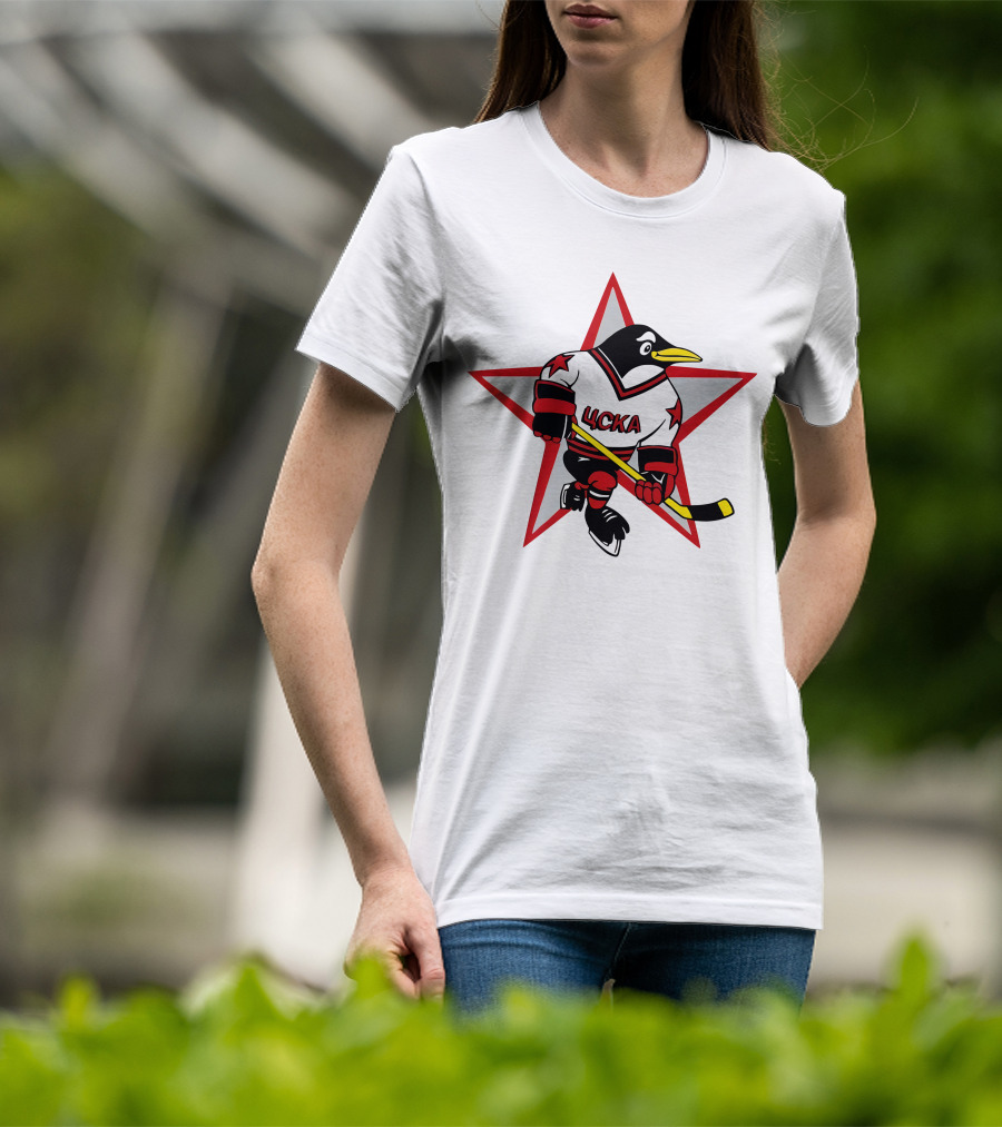 Цска Penguin Hockey Player With Red Star Ice Hockey Theme T-Shirt
