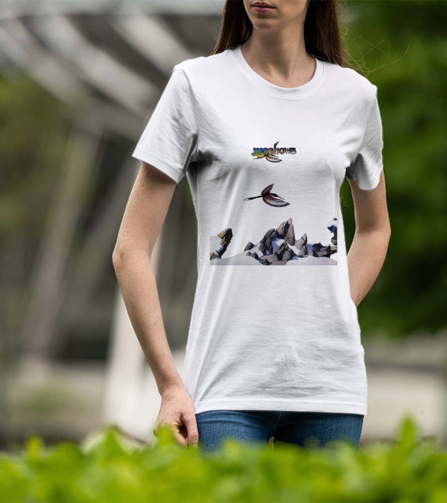 Yes W Flock Of Birds Over Snowy Mountain Peaks T-Shirt