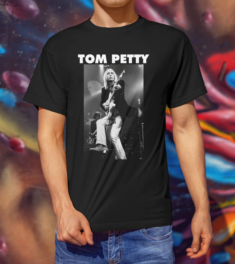 Tom Petty Rock Legend Performance Black And White T-Shirt