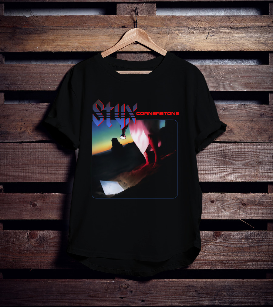 Styx Cornerstone Album Cover Art With Figure Holding Lantern At Sunset T-Shirt