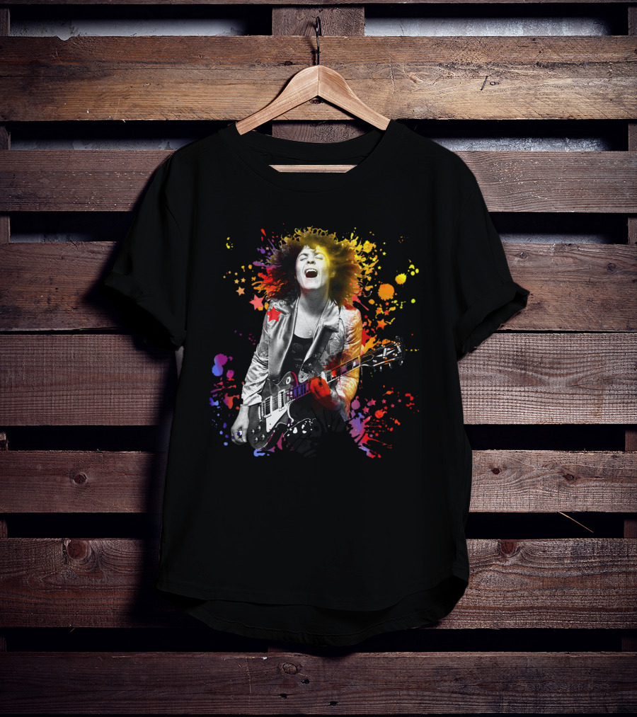 Vibrant Rock Guitarist With Colorful Splash T-Shirt