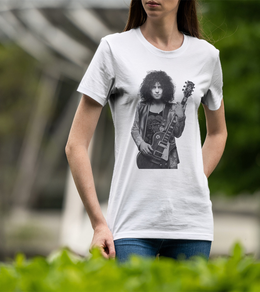 Marc Bolan With Gibson Les Paul Guitar Iconic Black And White T-Shirt