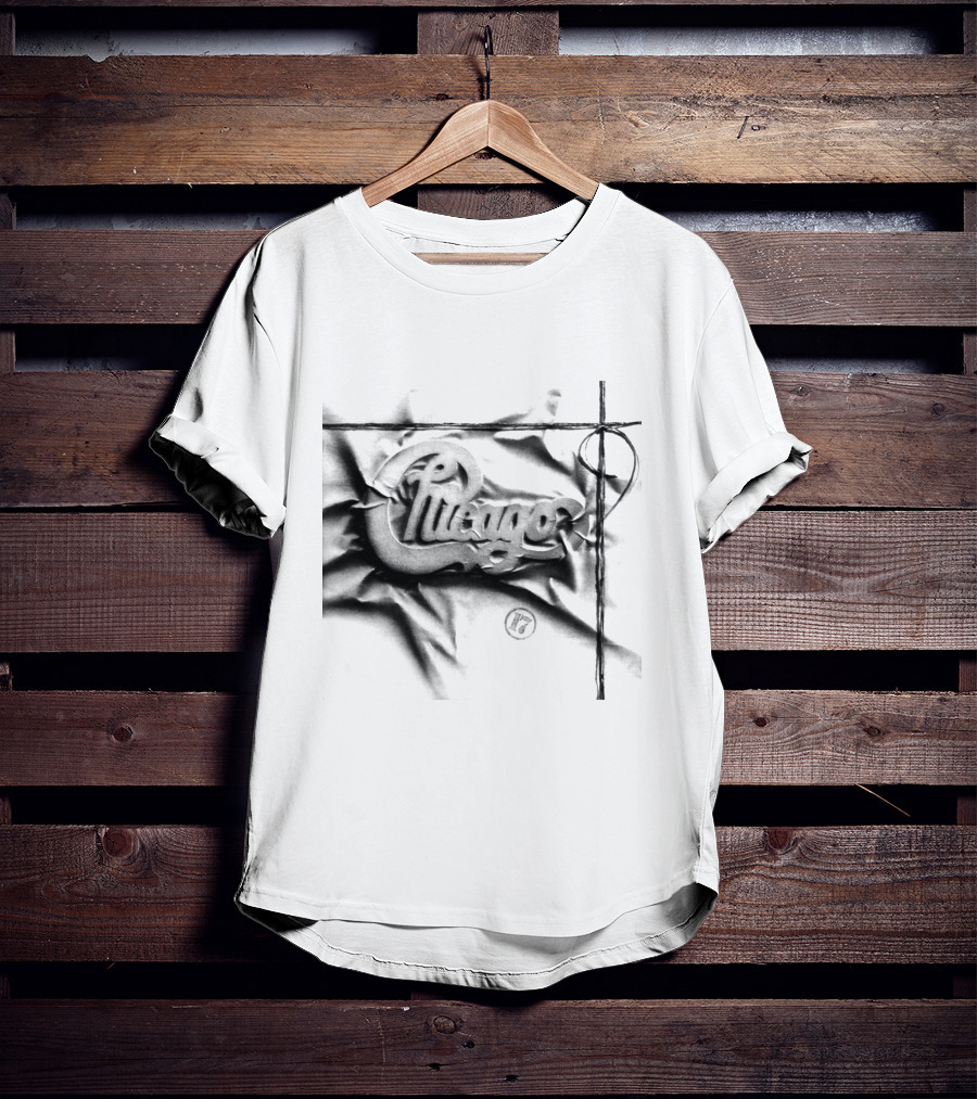 Chicago Graphic Script Wrinkled Black And White T-Shirt