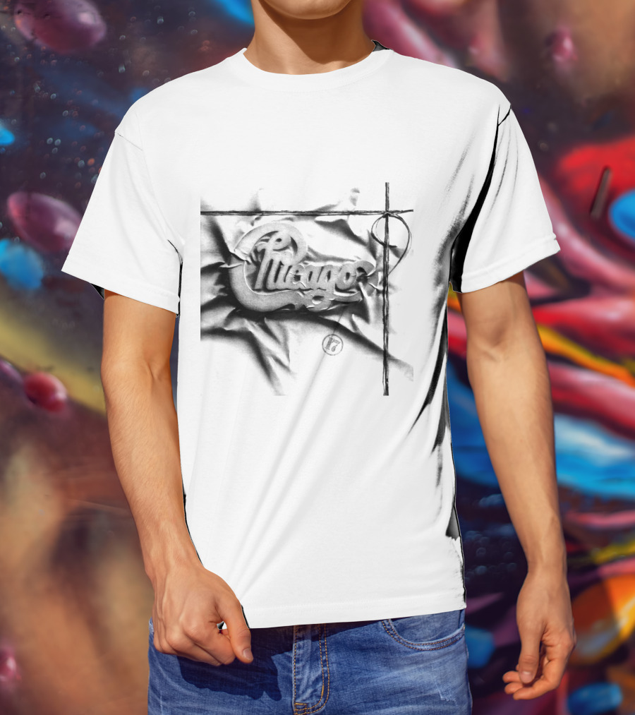 Chicago Graphic Script Wrinkled Black And White T-Shirt