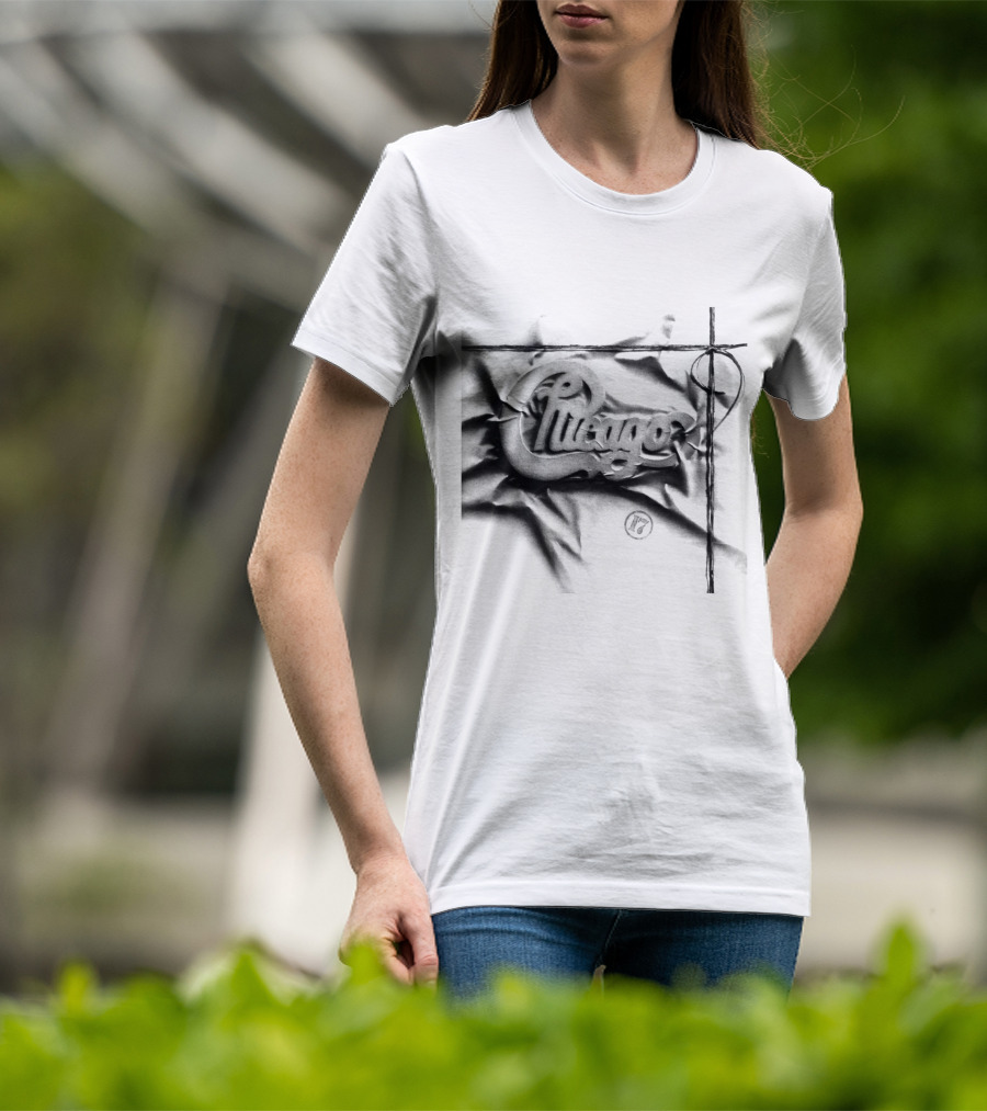 Chicago Graphic Script Wrinkled Black And White T-Shirt