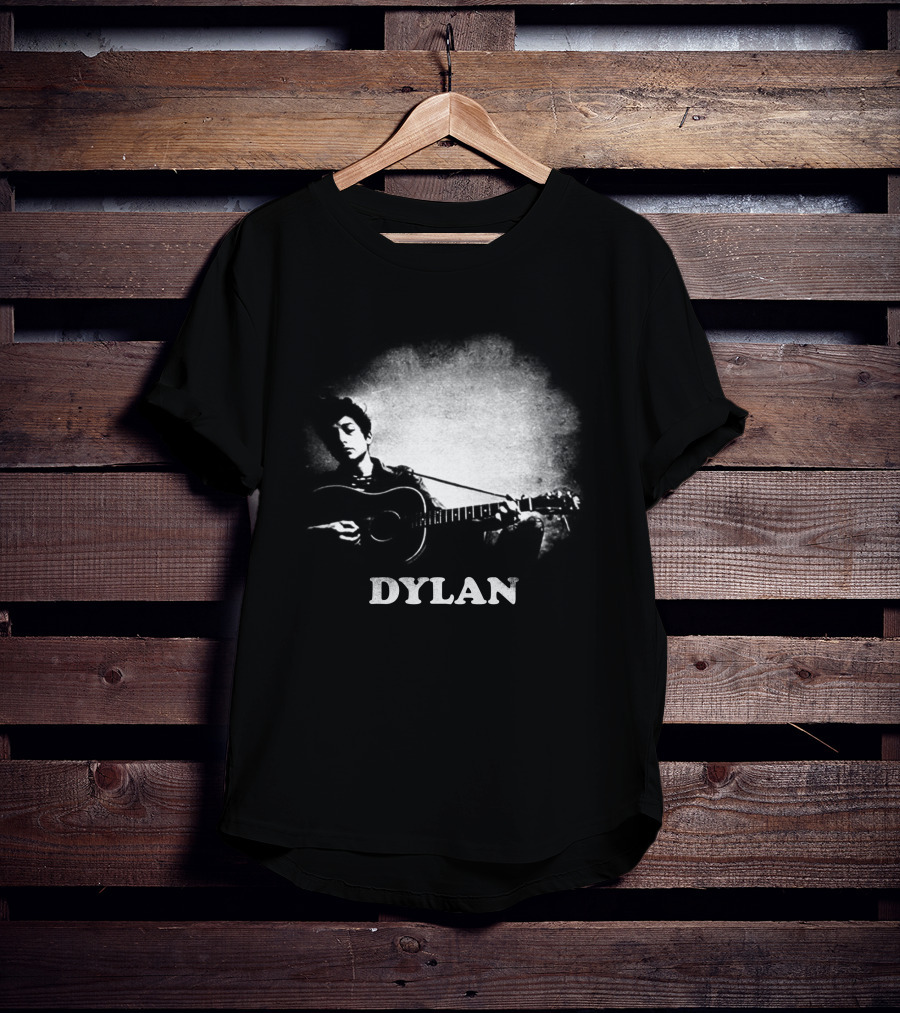 Dylan Acoustic Guitar Player Black And White Silhouette T-Shirt