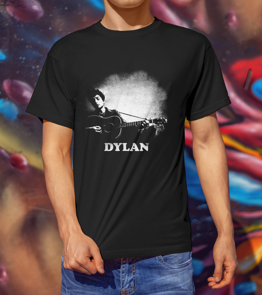 Dylan Acoustic Guitar Player Black And White Silhouette T-Shirt