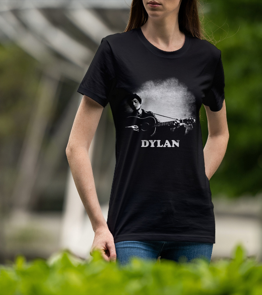 Dylan Acoustic Guitar Player Black And White Silhouette T-Shirt