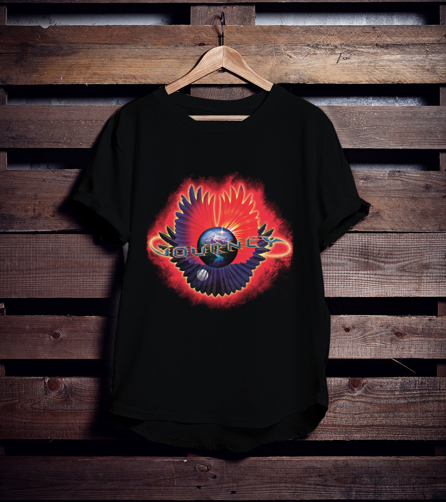 Journey Band Logo With Planet And Red-Blue Wings T-Shirt