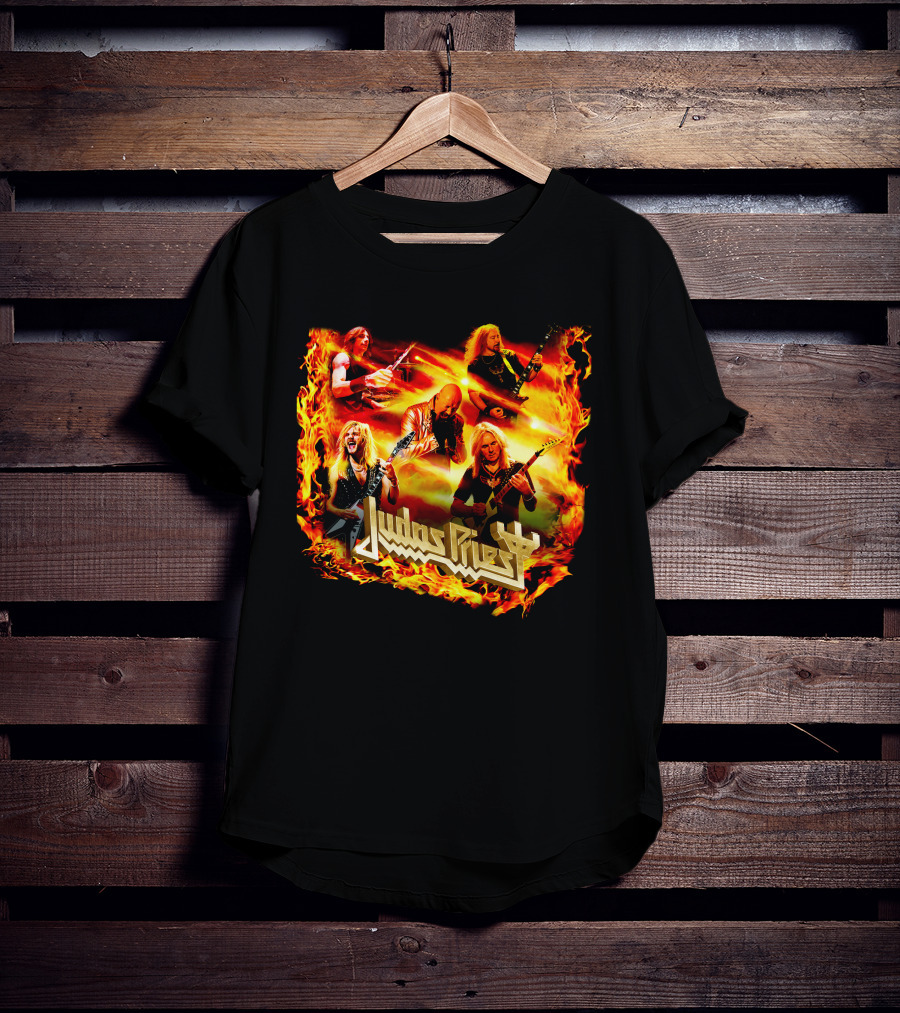 Judas Priest Band Members In Fiery Background Jdpr T-Shirt