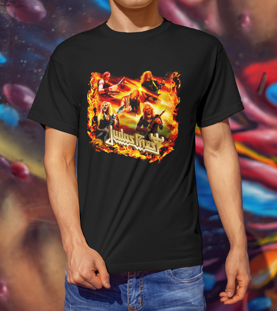 Judas Priest Band Members In Fiery Background Jdpr T-Shirt
