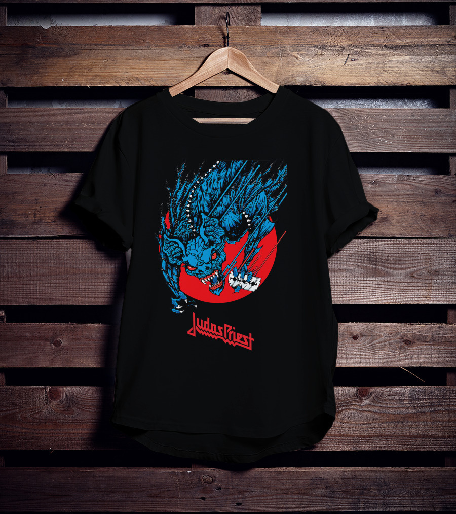 Judas Priest Fearsome Bat Monster Red Circle Debbie Harry Hairstyle T-Shirt