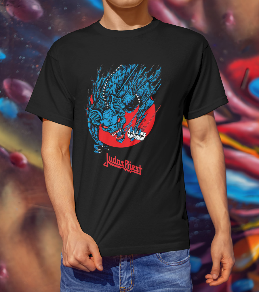 Judas Priest Fearsome Bat Monster Red Circle Debbie Harry Hairstyle T-Shirt
