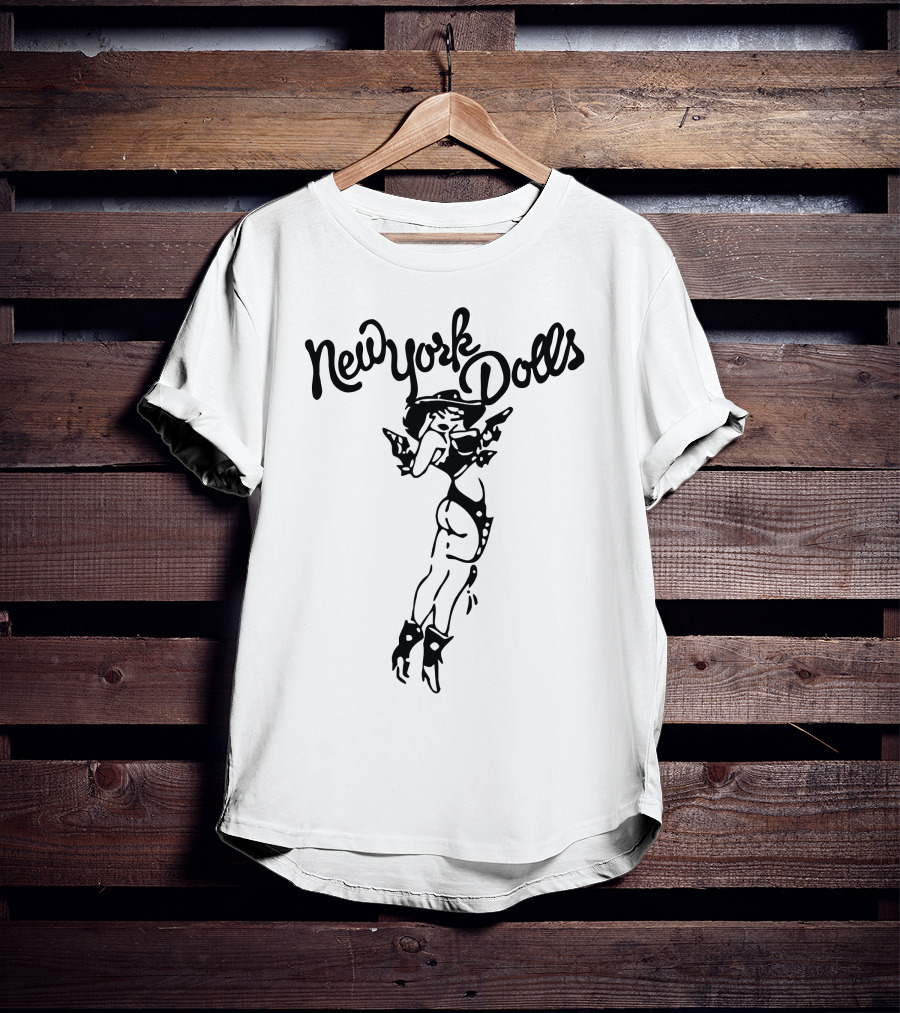 New York Dolls Vintage Logo With Illustrated Character T-Shirt